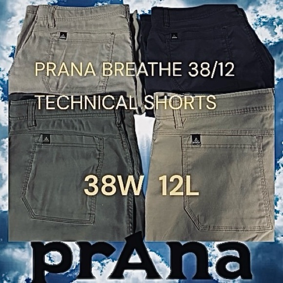 LOT OF FOUR PRANA BREATHE STRETCH NYLON/SPANDEX MENS 38/12 ADJ BELTED WAIST RARE - Picture 16 of 16